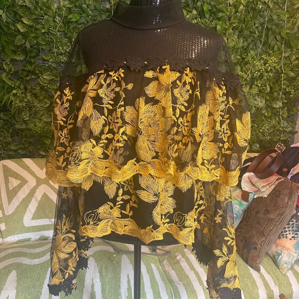 Elegant Black and Gold Lace Top